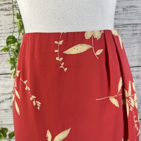 Judith Hart Skirt size 12 Coral Tan Floral Tropical Faux Wrap Pencil Knee Hawaii - Picture 7 of 14